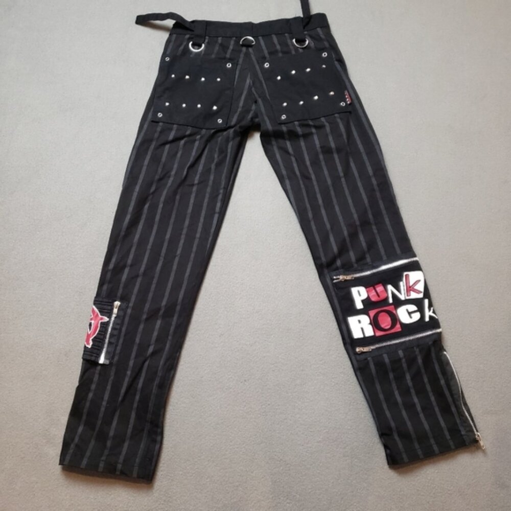 Dead Threads Striped Gothic Punk Bandage Style Pants Zippers
